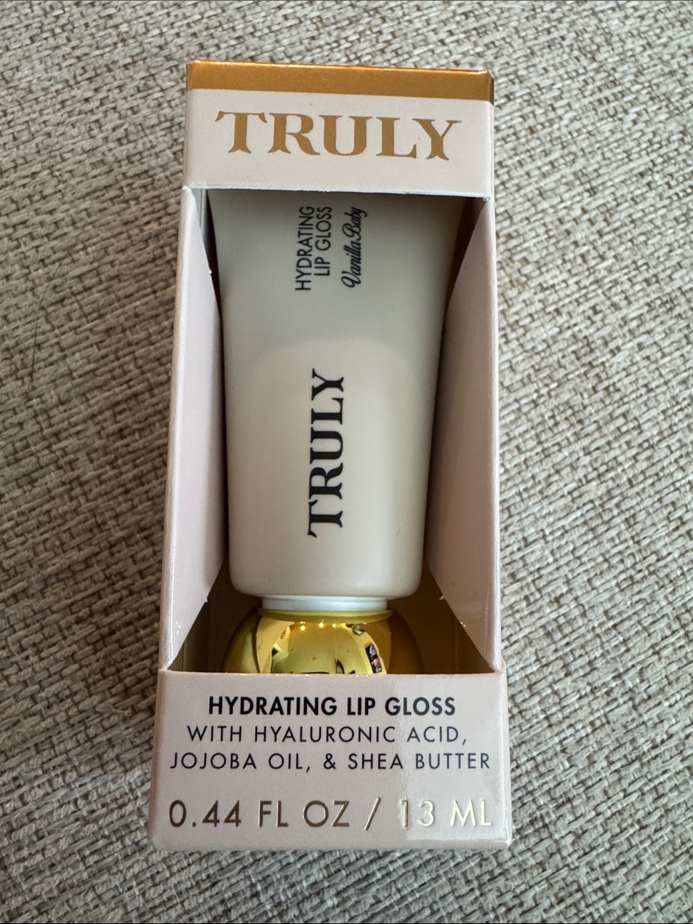 TRULY Hydrating Lip Gloss - Pearl White with Gold Accent. Nude Beige/Vanilla Bab